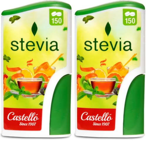 Castello since 1907 Edulcorante Stevia Comprimidos | 150 Comprimidos/Dosis | 1 comprimido : 1 cucharadita de azúcar | 0 Calorías - Muy bajo Índice Glucémico - 0 Carbohidratos - Keto (Paquete de 2)