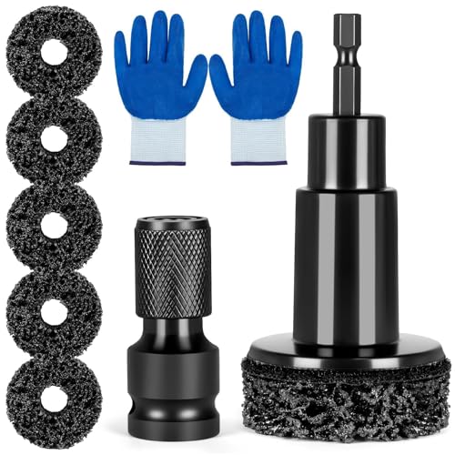AUTOPICK 8 PCS Wheel Hub Cleaning Tool Wheel Hub Cleaning Kit Hub Cleaning Tool Including 5 Pcs Pads Fits 1/2 in Wrenches or Electric Drill