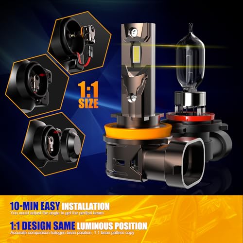 Image of Upgraded 9005+H11 Light Bulbs Combo, 32000 LM Super Bright 6500K 9005 /HB3 H11 /H8 /H9 /H16 Fog Bulbs with Cooling Fan, No Adapter Required, Pack of 4