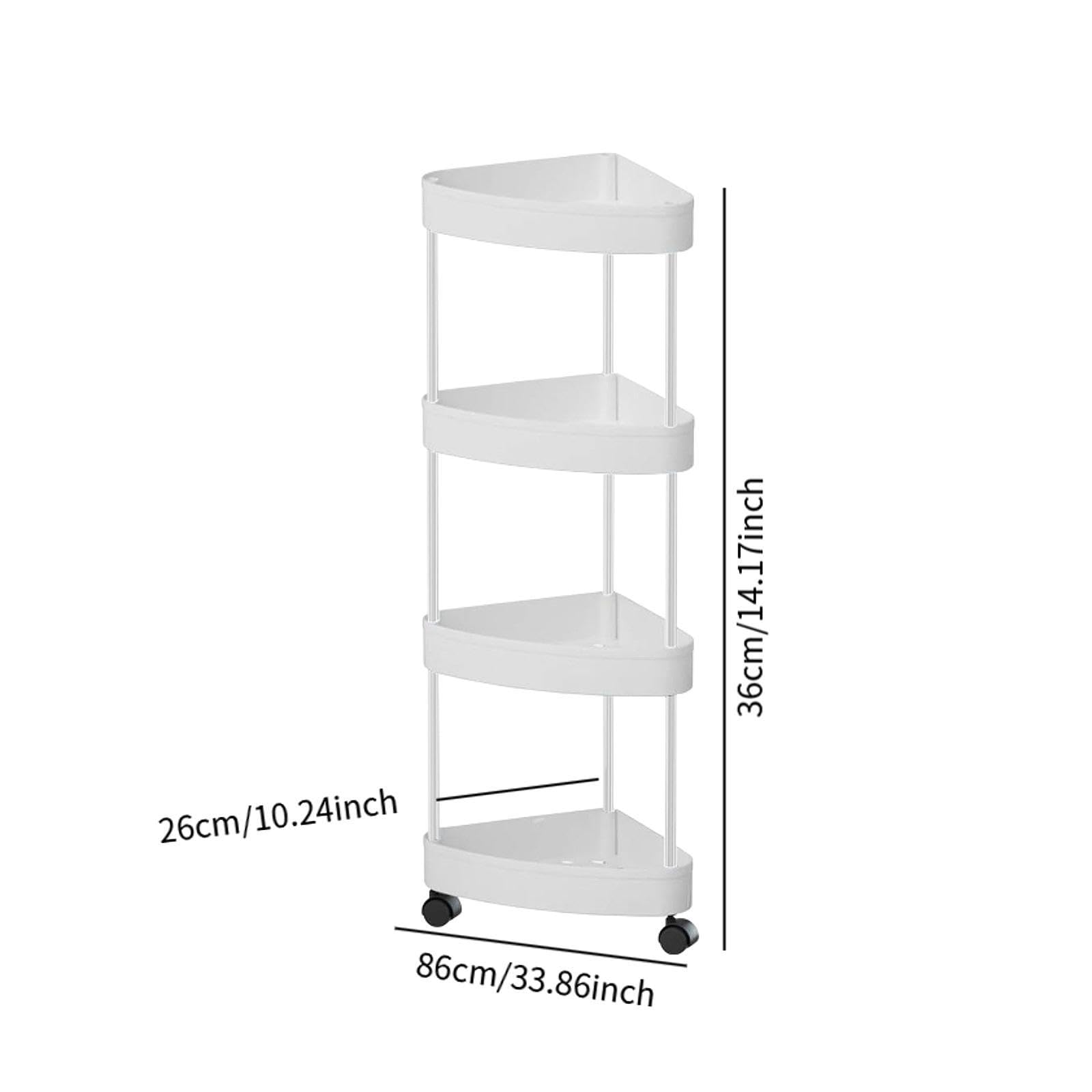 Estante de Esquina móvil con Ruedas para baño y Cocina, 4 Niveles Blancos, Individual