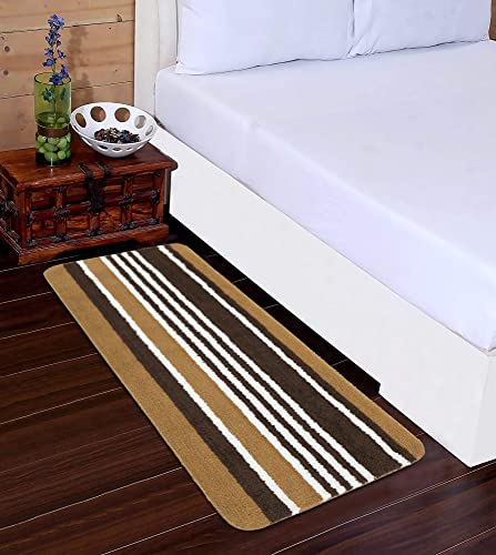 Image of THE HOME TALK Modern Polyester Area Rugs | Carpets for Living Room, Kitchen, Kid's Room, Bedroom | Microfiber Polyester Rugs | Shaggy Floor Carpet | Anti Skid Store (Camel Stripes, 50 x 150 cm)