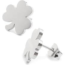 Steelmeup Stainless Steel Nature Rose Daisy Flower Clover Leaf Post Stud Women Earrings Black Silver-tone Gold-tone Color