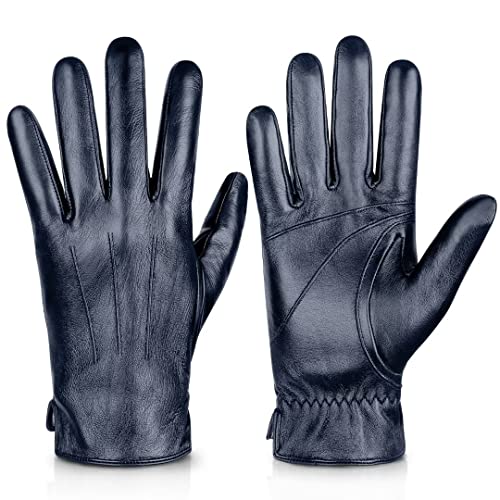 Image of Alepo Genuine Sheepskin Leather Gloves for Men, Winter Warm Touchscreen Texting Cashmere Lined Driving Motorcycle Gloves