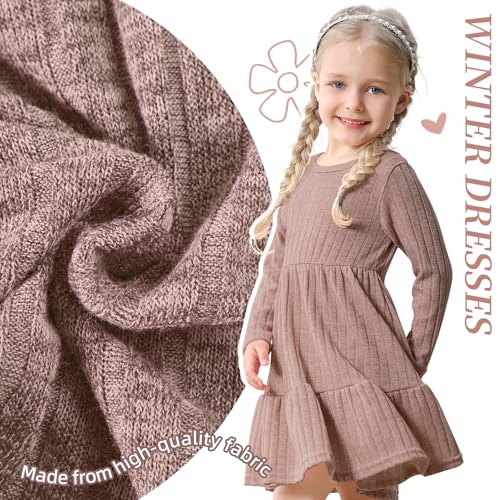 Image of Toddler Baby Girl Long Sleeve Dress Girls Knit Sweater Dresses Tiered Kids Swing Holiday Clothes Fall Winter