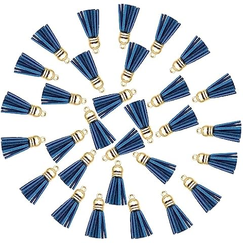 David accessories Keychain Tassels Pendants,Leather Tassels for Jewelry Tassel Pendant for Keychain Accessories Craft and Earrings Bracelets Making 30pcs 1.4 Inch (Peacock Blue, Gold Caps) Cover