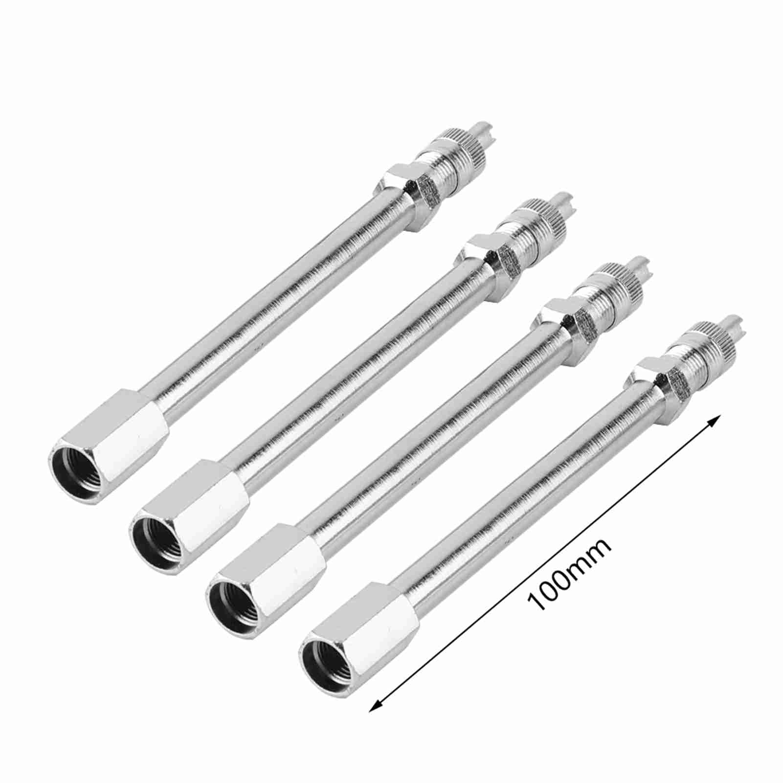Kodrily 4Pcs Dually Valve Stem Extenders, 4inch 100mm Wheel Tire Valve Stem Extension Rod, Chrome Air Tyre Tire Valve Extender Wheel Adapter for Car Bus Truck Lorry Motorcycle RV