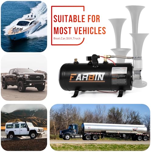 Image of FARBIN 150 PSI 0.8gal Air Compressor 12V Air Tank Can for Train Horn, Air Horn, Inflating Tires, Air Mattresses (0.8 gal Black Air Compressor)
