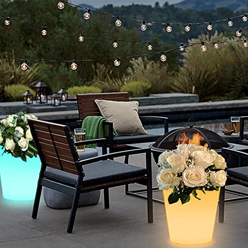Balmost 16-In Round Led Light Planter Pot, Modern Led Flower Pot W/Remote, Rechargeable Dimmable Rgb Color Changing Waterproof Light Up Plant Pot, Decoration For House Balcony Porch Doorway Yard-Large #TOP3