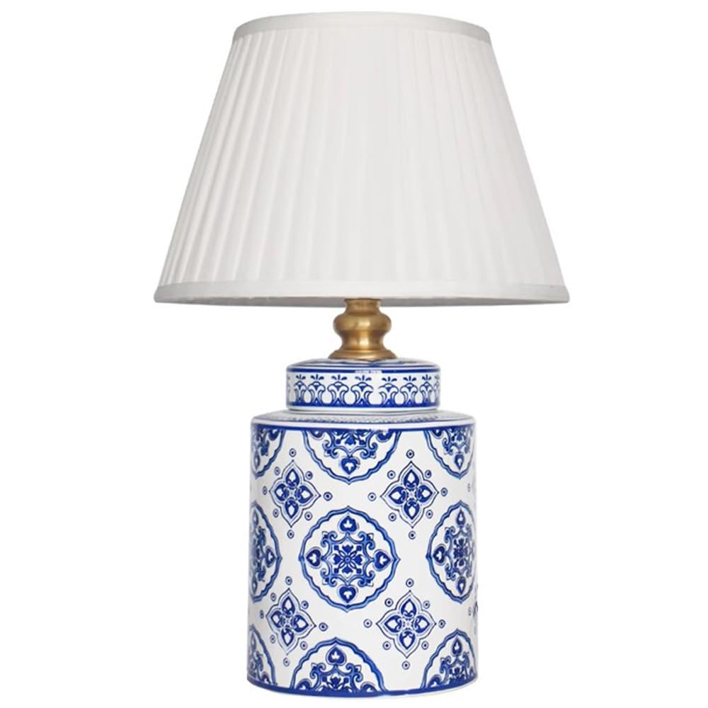 SANBDDLYY Chinoiserie Ceramic Table Lamp - Traditional Blue and White Porcelain Nightstand for Bedroom, Living Room, Office, and College