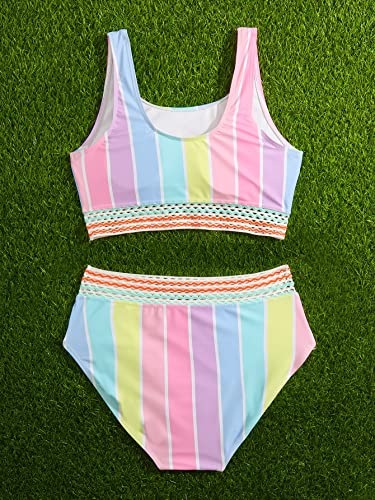 Milumia Girl 2 Piece Striped Bikini Swimsuit Contrast Mesh Scoop Neck Bathing Suit2