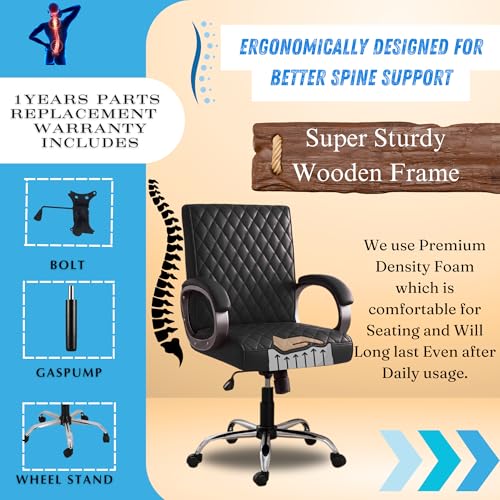 Image of NEWTURN Beta Mid Back Office Chair, Leatherette Ergonomic Design with Tilt /Height Adjustment, Metal Chrome Base, 360 Swivel for Study and Work from Home & 1 yrs Parts Replc. Warranty (Black)