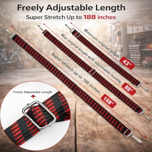 Image of Bungee Cord for Bike Luggage, Suit Cases & Car Luggage | Adjustable Length Bike Rope for Luggage with High Elasticity & Strength (Red)