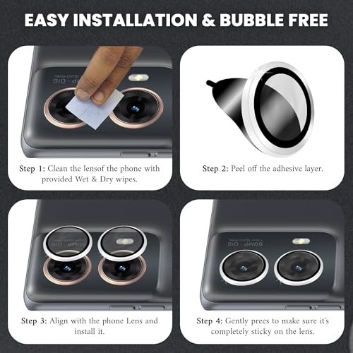Image of ArmourPro Camera Rings Tempered Glass for Motorola Edge 50 Fusion and Moto G85, Tough HD Individual Aluminum Alloy Rings 9H Camera Cover, Scratch-Resistant,Camera Lens Protection| Silver, 1 Pack