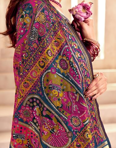 Image of SIRIL Women's Silk Kashmiri Minakari Jacquard Saree With Unstitched Blouse Piece