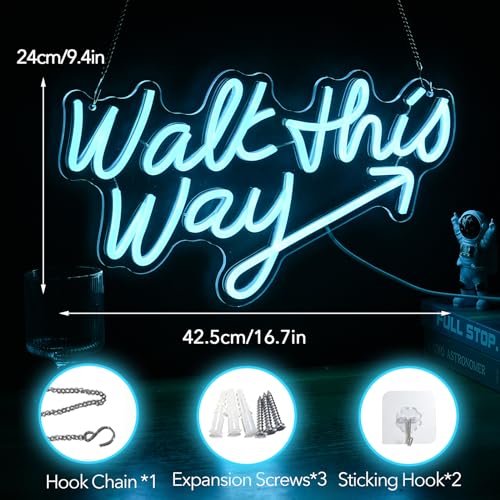 Image of Walk This Way Neon Sign, Arrow Direction Neon Light, Neon Sign For Wall Decor, Art Led Light for Resturant Signage Home Welcome Sign Bedroom Bar Hotel Shop Party (16.7 x 9.4 in)