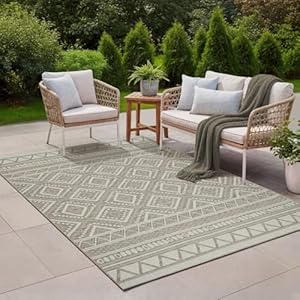 the carpet Calgary - Outdoor Teppich Wetterfest für Balkon & Terrasse, Robuster Flachgewebe Teppich für Garten, Pflegeleicht In- & Outdoor, Boho Vintage Design, Beige, 200 x 280 cm