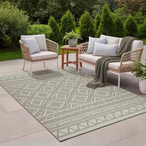 the carpet Calgary - robuster Outdoor Teppich, Flachgewebe, modernes Design, ideal für Küche und Esszimmer, Vintage-Optik, Boho-Style, auch für den Außenbereich, Beige, 80 x 150 cm the carpet Calgary - robuster Outdoor Teppich, Flachgewebe, modernes Design, ideal für Küche und Esszimmer, Vintage-Optik, Boho-Style, auch für den Außenbereich, Beige, 80 x 150 cm