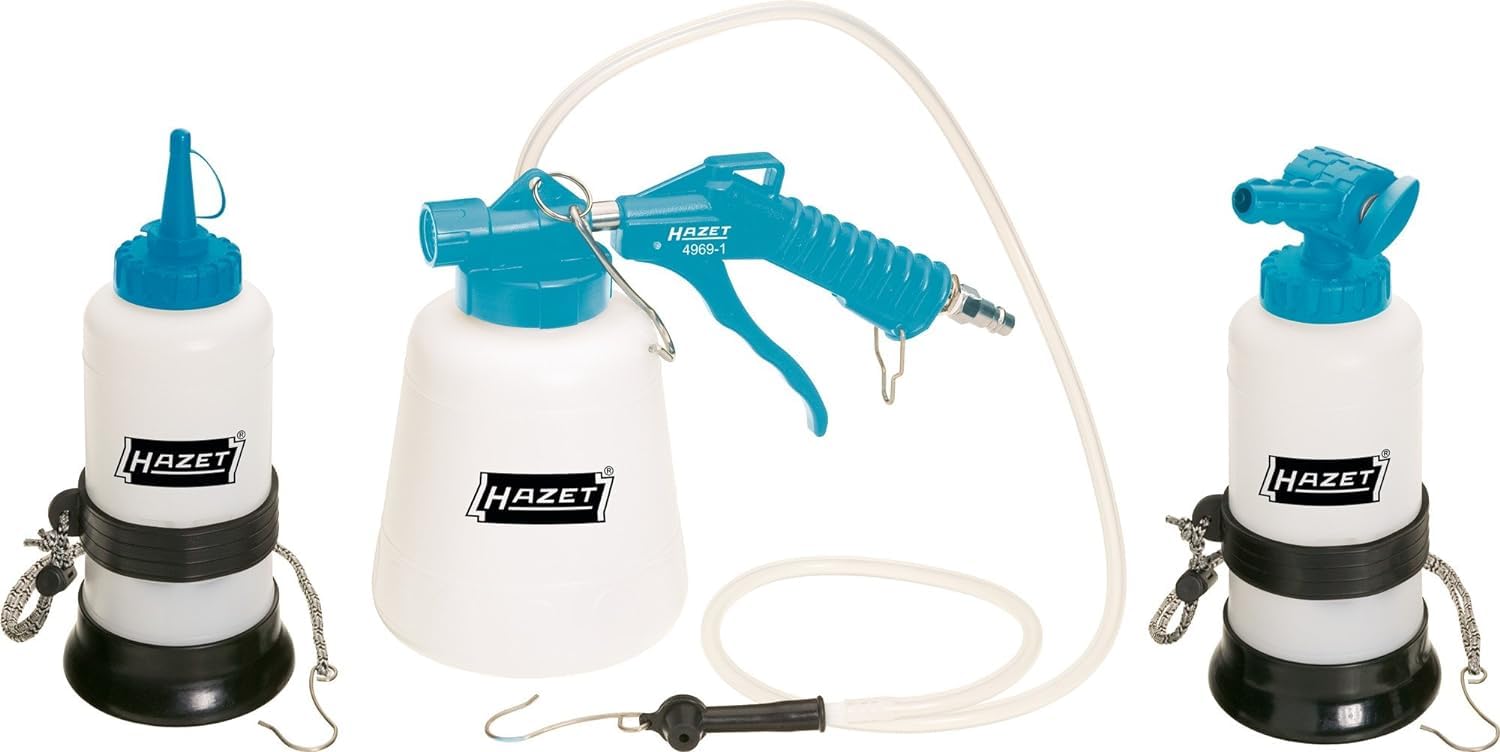 Equipo neumático de purga de frenos HAZET 4969-1/3 I para extraer el líquido de frenos de los cilindros de freno de las ruedas y de las pinzas de freno I también para sistemas ABS