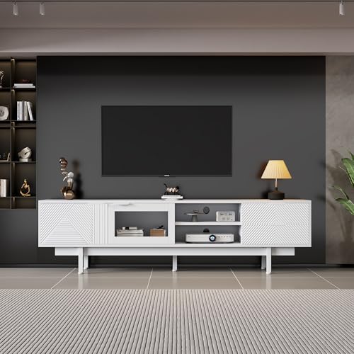 Mueble TV de madera blanco de 200x40x50.5 cm para salón moderno 4