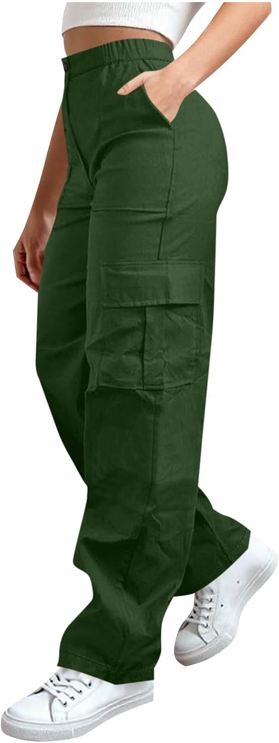 Womens Cargo Pants High Waisted Straight Leg Trousers with Pockets Casual Baggy Pants Trendy Clothes Outfits