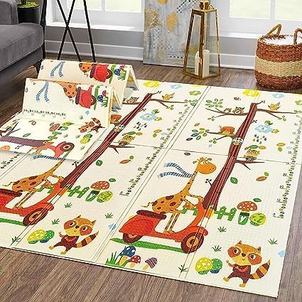 WENGTY Double Sided Waterproof Baby Play Mat, Reversible Play mats for Kids, Playmat for Crawling Baby, XPE BPA Free Extra Large Fordable Foam Baby Play Mat (200cm x 150cm, 0.8cm Thickness) (Giraffe)