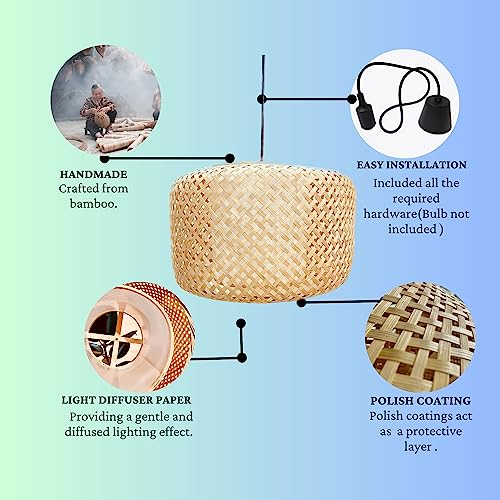 Image of Craftscape Bamboo Hanging Lamp | Bamboo Pendant Lamp | Boho Lampshade | Cane Lampshade | Bamboo Lights Hanging | Bamboo Hanging Lampshade | Collection (HalfNion)