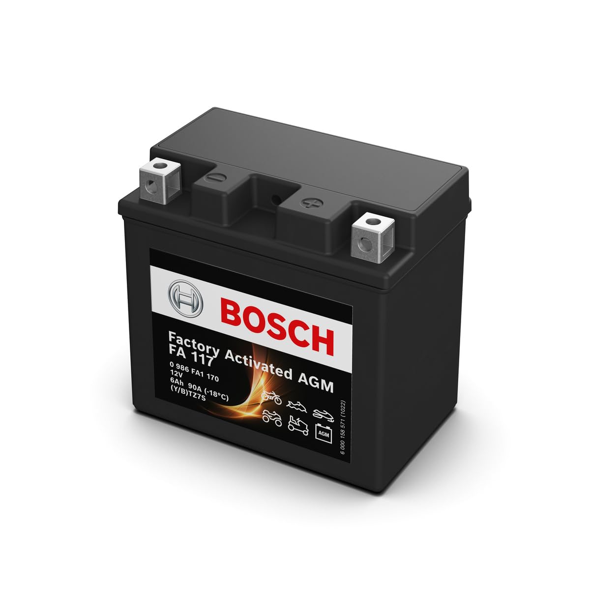 Bosch FA117 - Batteria AGM per motocicli - 12V 90A 6Ah - Adatta per moto, motociclette, enduro, scooter, quad, moto d'acqua - Compatibile M6009, BTZ7S