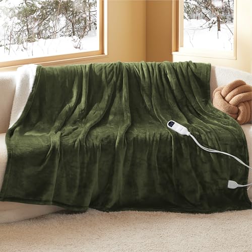 BEDSURE Manta eléctrica con apagado automático, 180 x 200 cm, con 6 niveles de calor y temporizador de 10 horas, hasta 8 horas de protección contra sobrecalentamiento, manta eléctrica para casa y