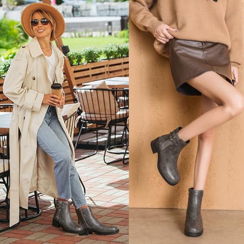 DADAWEN Women's Chelsea Ankle Boots Side Zipper Chunky Block Low Heel Booties Platform Lug Sole Short Boots2