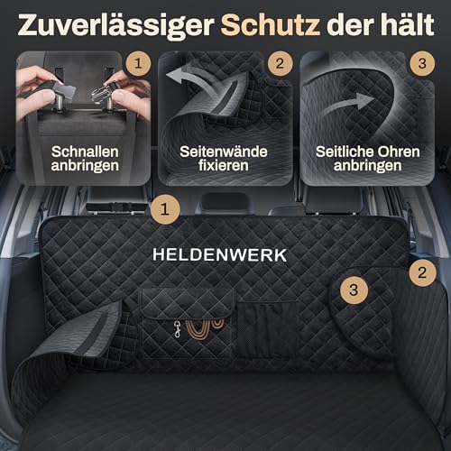 HELDENWERK Kofferraumschutz Hund gesteppt mit Seiten- und Ladekantenschutz I Hundedecke Auto Kofferraum Wasserdicht & Kratzfest I Universal Kofferraum Schutzmatte für Hunde