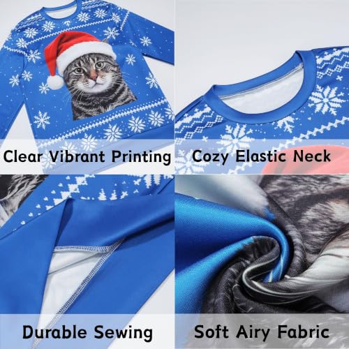 Santa Hat Tabby Cat Blue Sweatshirt, alternative view 4