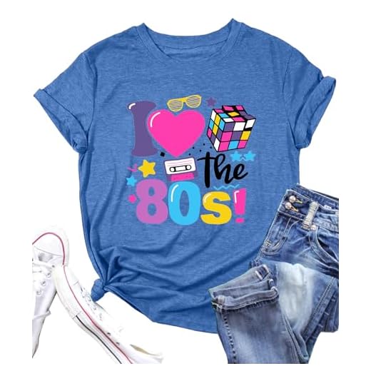 PECHAR I Love The 80's Shirt for Women Vintage 80s Music Graphic Tshirt 80's Party Short Sleeve Blouse Tops Blue