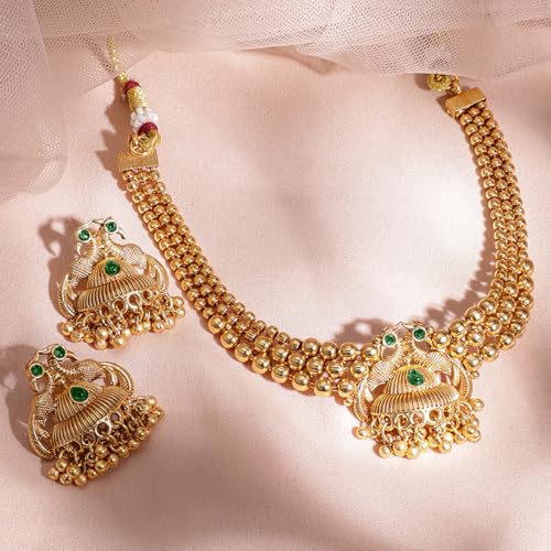 Image of Rubans Necklace Set Gold Plated Traditional Stylish Jewellery Gift for Women & Girls