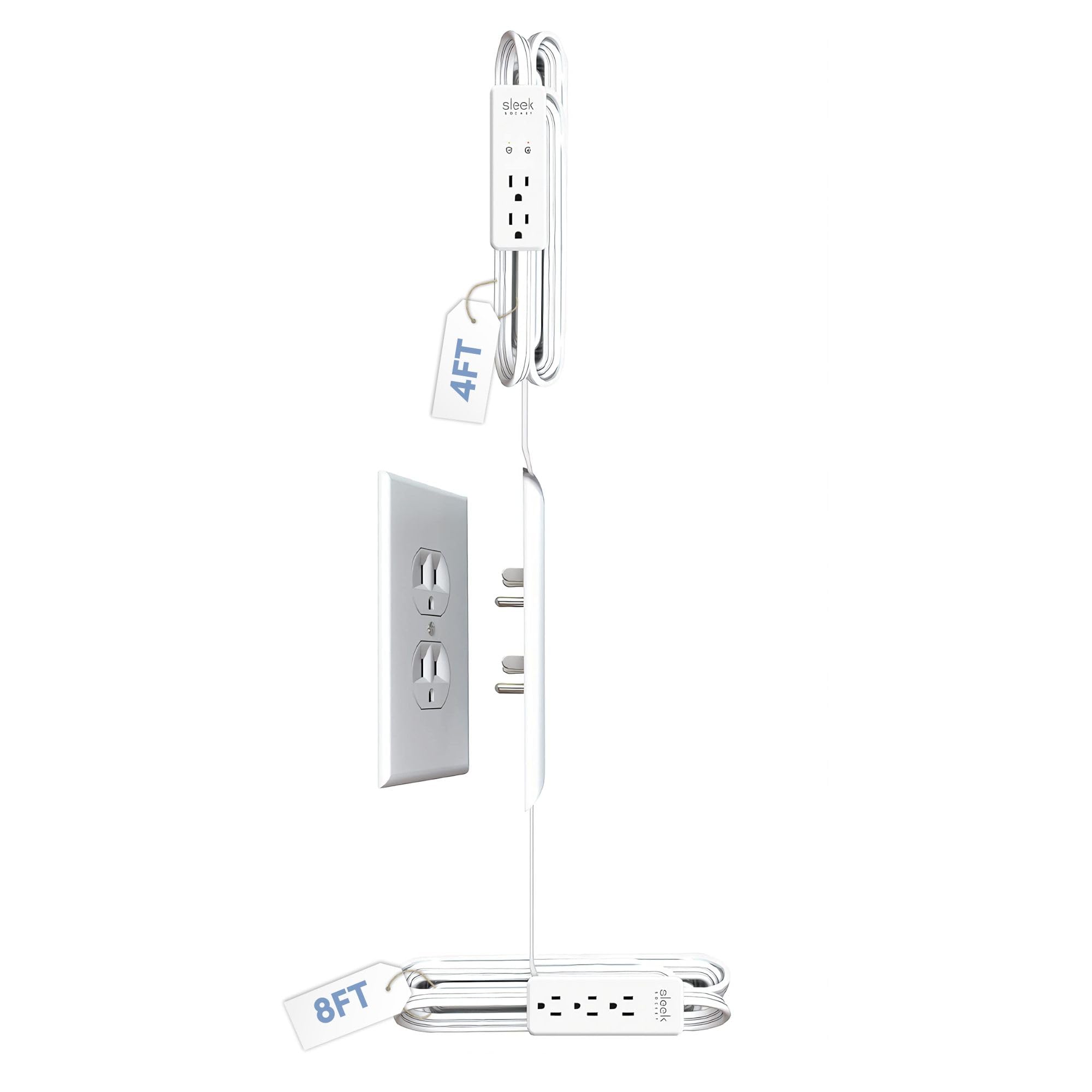 Sleek Socket Original & Patented Ultra-Thin Outlet Concealer with Cord Concealer Kit, Dual Power Strip Surge Protector, for Mounted TV Plus Floor Devices, No More Drilling Holes in Wall to Hide Cord