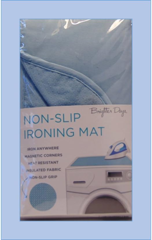 Brighter days Blue Non-Slip Ironing Mat Magnetic Corners Heat Resistant Insulated Fabric Protects Counter Tops Iron Anywhere Store on Side of Washer or Dryer (Blue)