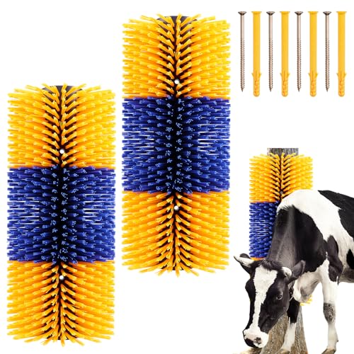 2PCS Livestock Scratch Brush with 4 Screws - Grooming Brushes for Horse, Goat, Cow, Pig - Cattle Supplies with Back Scratcher