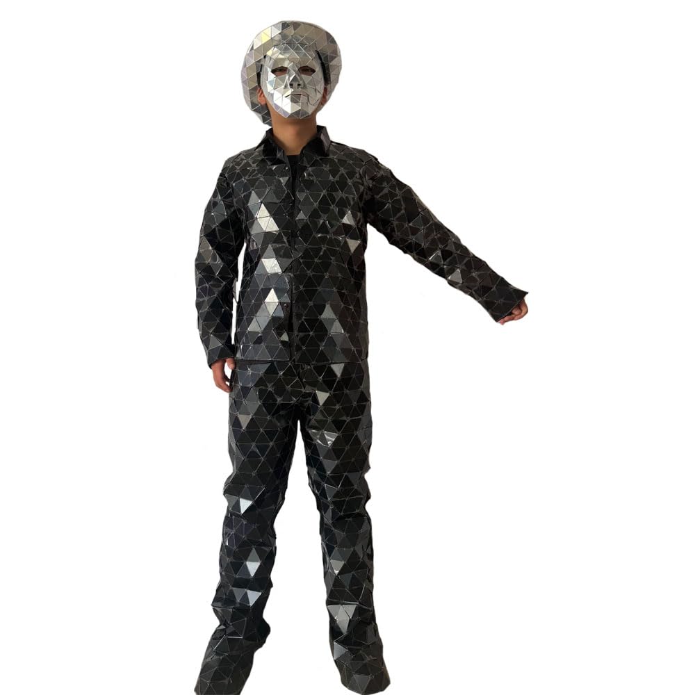 Earthradius Mirror Man Disco Suit Costume Handmade Shiny Dance Outfit for Men Stage Performance Nightclub Party Show