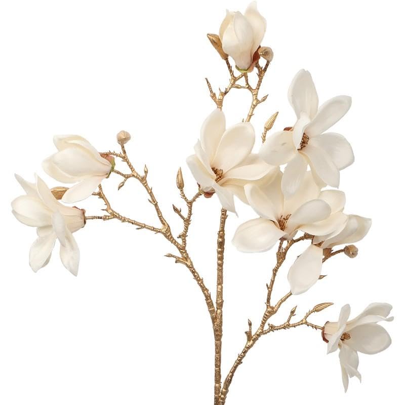 Fleurs artificielles crème et branches dorées DRW pour vase de salon moderne