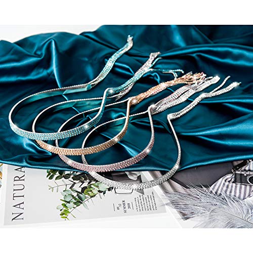 EIGHTOWN 2/3/4 Row Crystal Rhinestone Headband Wedding Rhinestone Hair Band Bridal Party Hair Hoop Sparkling Head Wear Fashion Accessories for Women Tassels Hair (4-row champagne)