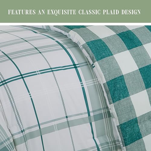 Image of Elegant Comfort 8-Piece Lodge Plaid Reversible Comforter Set - All Season Bed in a Bag, 4-Piece Sheet Set Featuring Smart Pockets, Matching Shams and Decorative Pillow, Twin /Twin XL, Sage