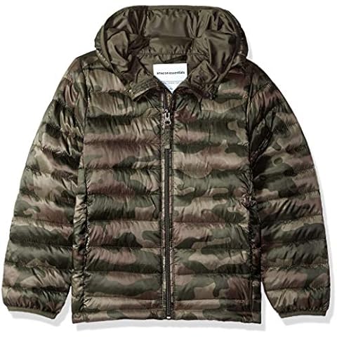 Amazon Essentials Abrigo Acolchado con Capucha, Plegable, Ligero y Resistente al Agua Niño, Estampado de Camuflaje Cover