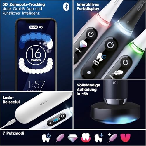 Oral-B iO Series 9 Elektrische Zahnbürste Schwarz PLUS Ausgewählte Original Oral-B iO Aufsteckbürsten Schwarz 7x – Bild 6