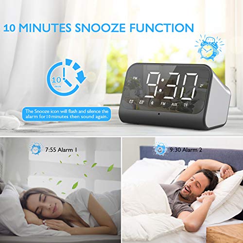 image for Wisoee Bedside Clock Radio, Digital Alarm Clock with Bluetooth Speaker
