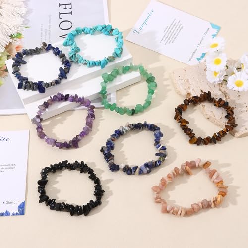 Sonnyx 12 Pcs Crystals Chip Bracelets Set For Women Natural Gemstone Bracelets Colorful Gravel Bead Bracelets Irregular Chips Beads Bracelet Reiki Stretch Beaded Bracelets Jewelry thumb #3