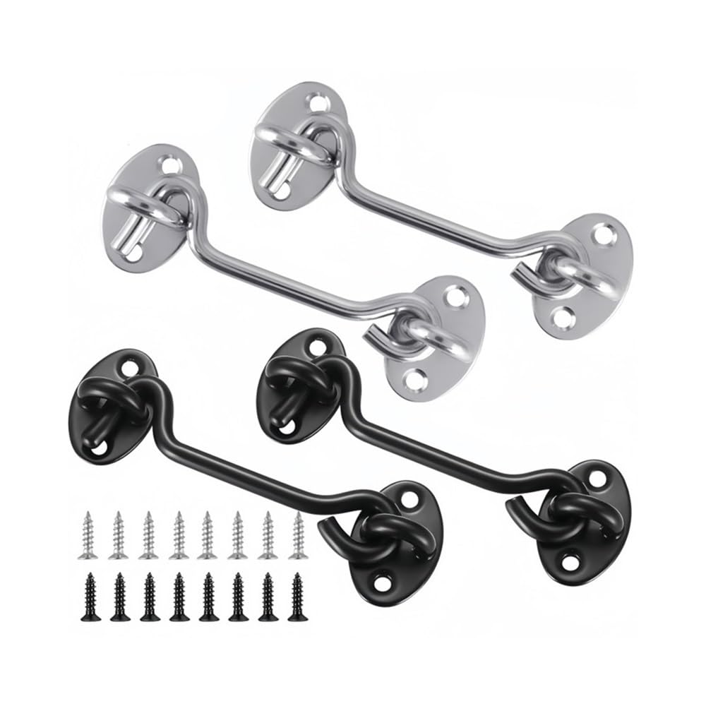 4Pcs 3/4/6/8/10 Storm Hook Latch, Gate Catch with Screws(Black-4 inch)