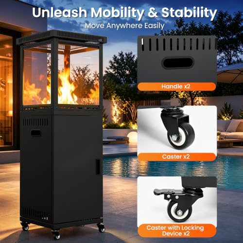 Image of Pamapic 41000 BTU Outdoor Propane Patio Heater, CSA Certified Weather Resistant Outdoor Heater with Lockable Wheels & Protective Cover, for Backyard Balcony Garden Poolside, Dark