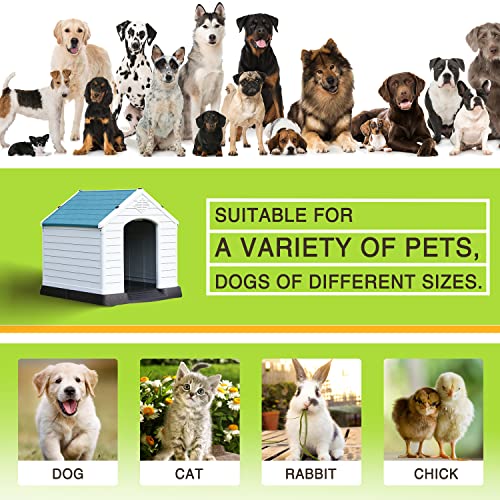 Extra Large Dog House,Outdoor Dog Kennels,Waterproof Pet Shelter,Durable Plastic Puppy Shelter Kennel For Small Medium Large Dogs With Air Vents & Elevated Floor White Blue (L(28" H)) #TOP6