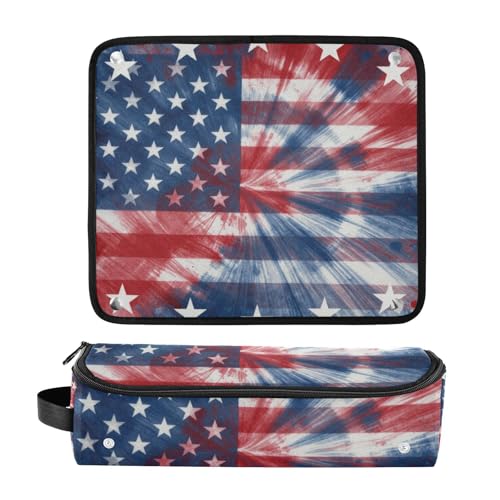 Bolsa de viaje para herramientas de cabello con tapete para planchas y secadoras, diseño de bandera americana teñida anudada en rojo, blanco y azul miniatura 3