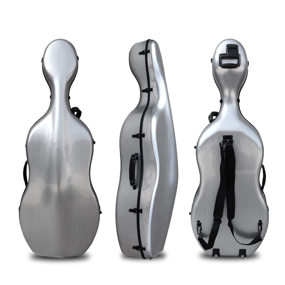 ModouString Cello Hard Case 4/4 with Wheels and Embedded handle Aviation Composite Materials Waterproof (Silver)