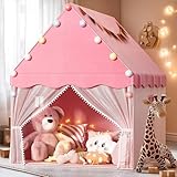 EagleStone Kinderzelt Play Tent mit Sternenlicht und gepolsterter Matte, Spielzelt für Kinder Indoor, Kinderspielhaus und Kinder Bettzelt, Kuschelecke für Mädchen & Jungen ab 3 Jahre, Rosa